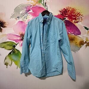 American Eagle Turquoise Teal Blue White Stripped Dress Shirt Men’s M Button up